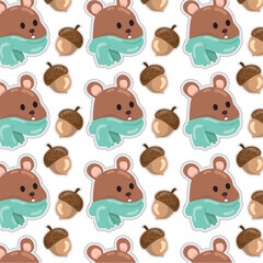 Canvas Print - Acorn and bears sticker icon Pattern background Vector