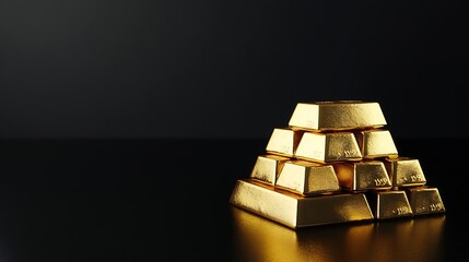 Poster - Stack Gold Bars on black background Concept of success in business and finance copy space : Generative AI