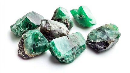 Aufkleber - raw emeralds gemstone jewelry isolated on white background : Generative AI