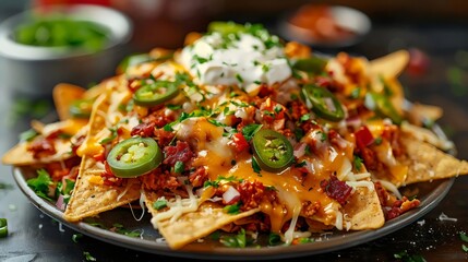 Poster - A plate of nachos with cheese and jalapenos