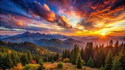 Wall Mural - Stunning mountain sunset landscape with vibrant colors and peaceful atmosphere, mountains, sunset, landscape, beauty, nature