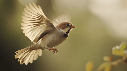 Wall Mural - House sparrow flying
