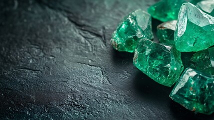 Aufkleber - raw emeralds gemstone jewelry on black background : Generative AI