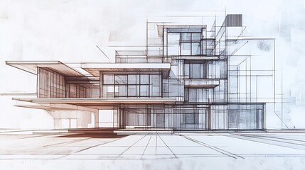 Wall Mural - Architecture drawing on architectural Creative project business architecture building construction Industrial engineering : Generative AI