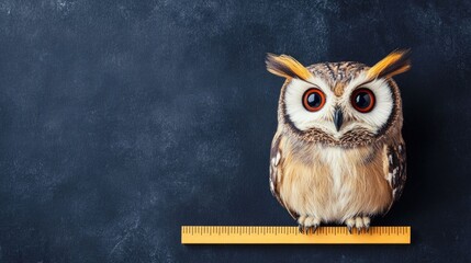 Poster - Charming Watercolor of a Cute Owl Educator Holding a Ruler on a White Background Symbolizing Knowledge Learning and Academic Instruction