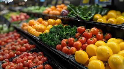 Canvas Print - A fruit and vegetable stand with a variety of produce including tomatoes