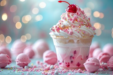 Sticker - Sweet and Creamy Delight: A Close-Up of a Strawberry Milkshake with Sprinkles