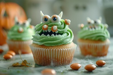 Wall Mural - Halloween Monster Cupcakes