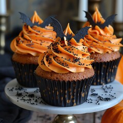 Wall Mural - Spooky Halloween Cupcakes with Bat Decorations