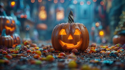 Wall Mural - Smiling Jack-O-Lantern on Halloween Night