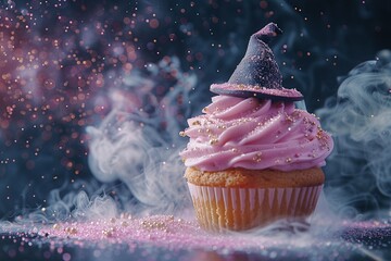 Wall Mural - Witch Hat Cupcake with Pink Frosting and Sparkle