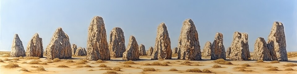 Wall Mural - Majestic Pinnacles Desert Landscape: Striking Limestone Formations under Clear Blue Sky in Nambung National Park, Western Australia