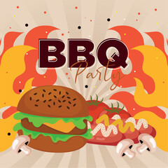 Poster - Burger and vegetables BBQ poster Vector