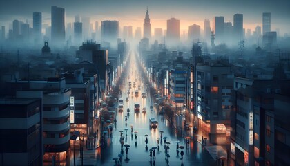 Wall Mural - rain in city at night