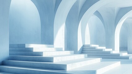 Wall Mural - Blue empty room with tunnels and stairs