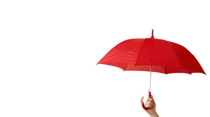 Wall Mural - Hand holding red umbrella on transparent background