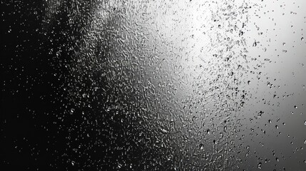 Poster - Raindrops form a textured pattern on a glass pane, reflecting light softly against a dark background during the evening