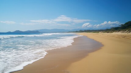 A picturesque beach with smooth sand and gentle waves