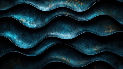 Leinwandbilder - Wavy blue textures with metallic accents add depth and interest to a stylish interior design