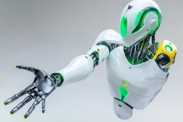 Sticker - Robotic hand with green highlights manipulates tools demonstrating precision in modern automation and technology