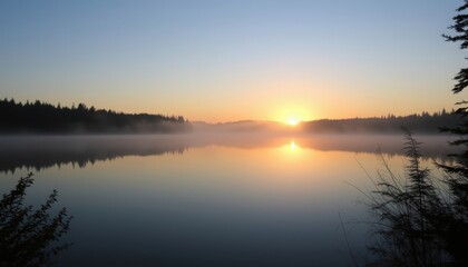 Canvas Print - Misty Sunrise Over Lake.