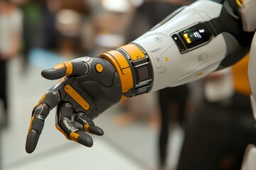 Canvas Print - Industrial robotic arm in action showcasing powerful grip and precision in high tech environments