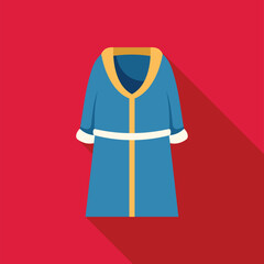 Sticker - Blue bathrobe with white belt and yellow lining hanging on red background