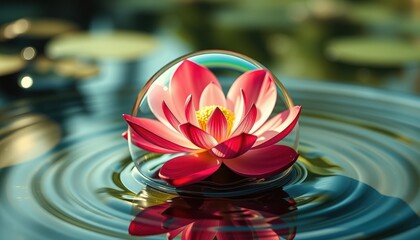 Sticker - Pink Lotus Flower in Water Bubble.