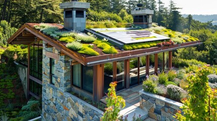 Poster - Describe the sustainable roofing options for enhancing a green house exterior.