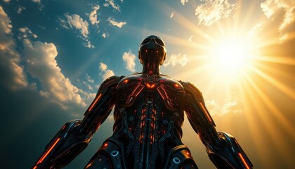 Poster - Futuristic Cyborg Under a Golden Sky.