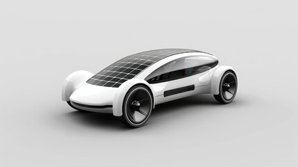 Canvas Print - Develop a 3D model of an eco-friendly electric car. Emphasize its sleek design, solar panels on the roof, and a modern, minimalist interior.