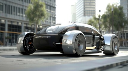 Poster - Develop a 3D rendering of an autonomous vehicle, focusing on its futuristic design and advanced sensor systems.