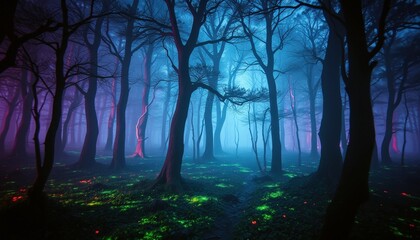 Sticker - Enchanting Forest at Night with Glowing Moss.