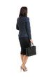© New Africa - Mature woman in business attire with bag on white background, back view