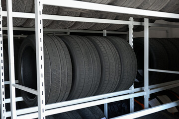 Canvas Print - Group of car tires in auto store