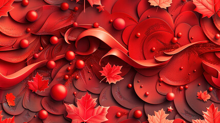 3D abstract red pattern with leaves texture background