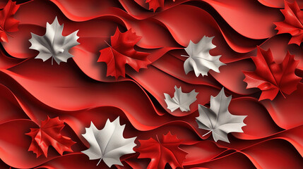 3D abstract red pattern with leaves texture background