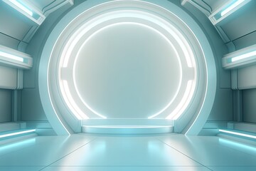 Futuristic abstract room with circular platform.