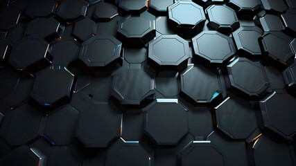 Wall Mural - Futuristic, High Tech, dark background, with a hexagonal cellular structure. Wall texture with a 3D hexagon tile pattern. 3D render Generative AI