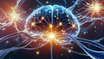 Digital brain with connection lines and glowing dots,modern technology and futuristic theme