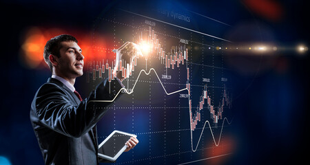 Wall Mural - Business graph and trade monitor