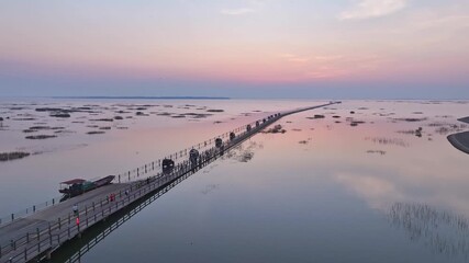 Sticker - Beautiful sunrise on water highway, Jiangxi