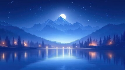 Canvas Print - Serene Nightscape with Mountains and Reflective Lake