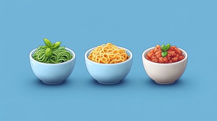 Canvas Print - Colorful Pasta Bowls on Blue Background