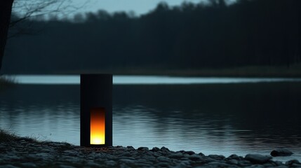 Poster - Minimalist Lamp by Tranquil Lake at Dusk