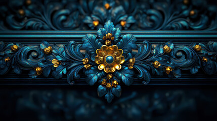 Aufkleber - A blue and gold flower design with gold beads
