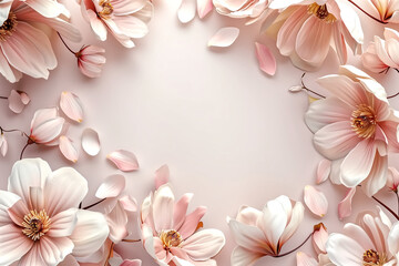 Wall Mural - Elegant Floral Background with Soft Pink and White Flowers and Petals in a Delicate Arrangement