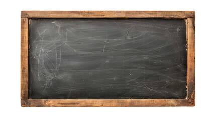 A blank blackboard with a wooden frame is isolated on a Empty background, viewed from the top.