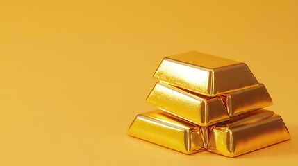 Poster - Stack of shiny gold bars on color background closeup : Generative AI