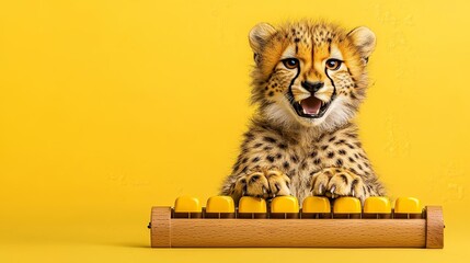 Sticker - Cheetah Cub Playing a Musical Instrument.